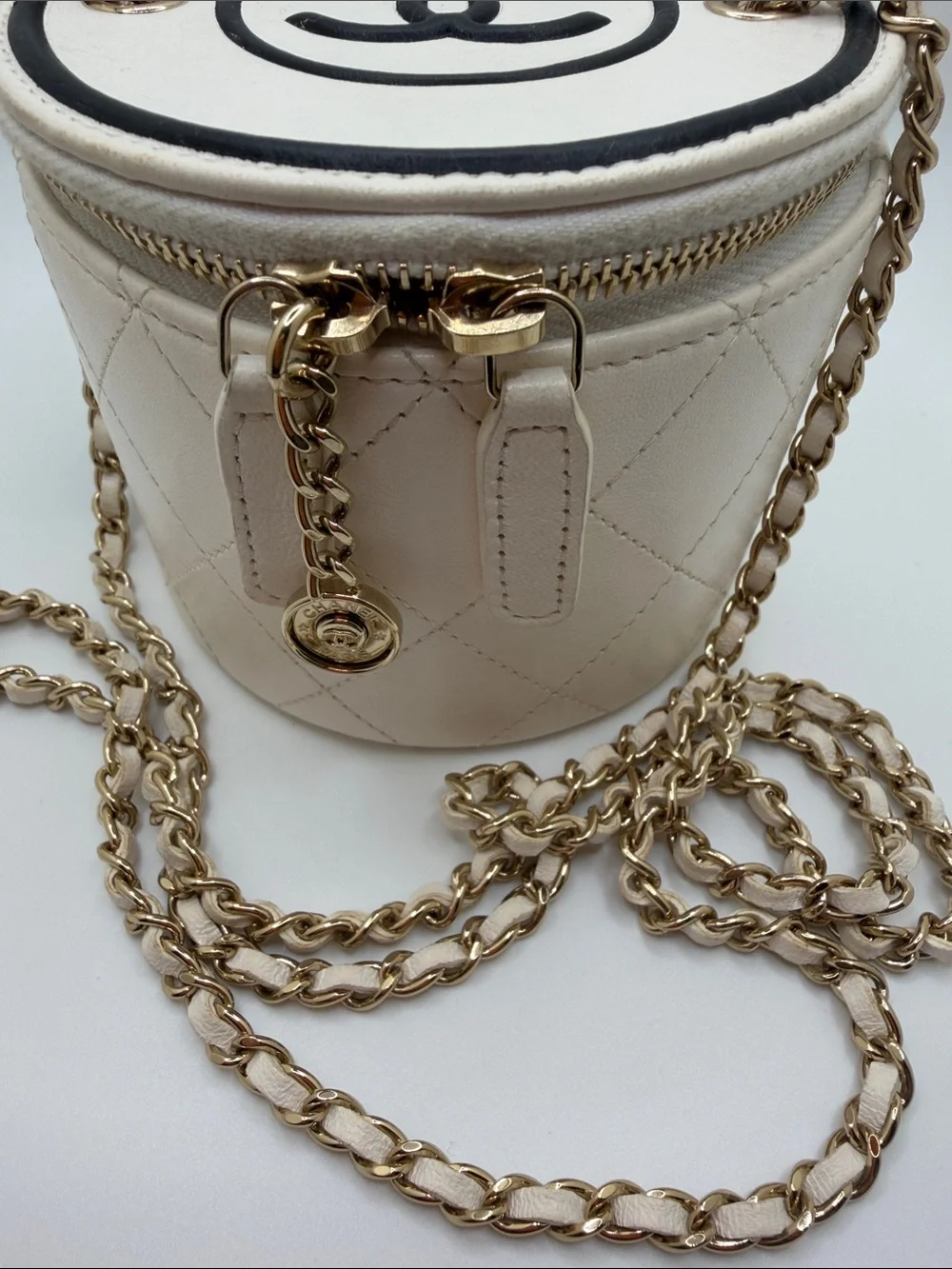 Chanel round ivory micro vanity bag ghw